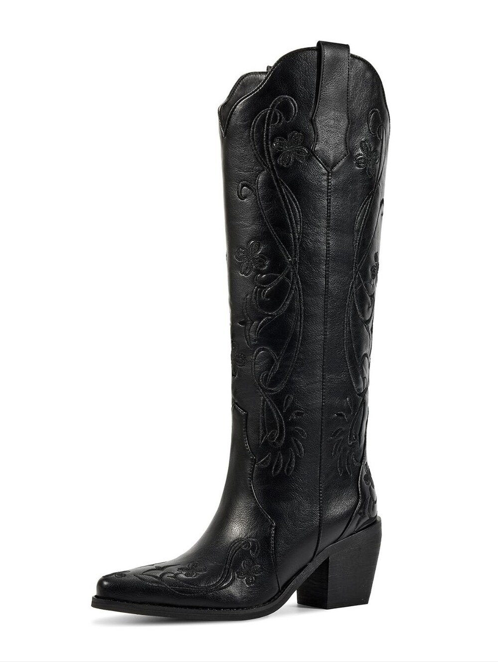 Black Western Embroidered Mid-Calf Boots - Women's